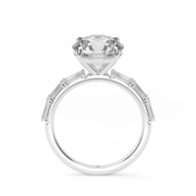 White Gold Emerald Cut Diamond Side Stone Engagement Ring With Prong Setting